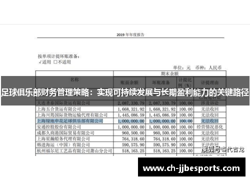 足球俱乐部财务管理策略：实现可持续发展与长期盈利能力的关键路径